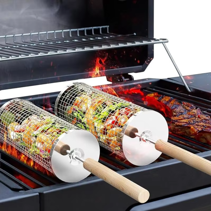 Outdoor Camping Set - Round Barbecue Grill Basket Set, Stainless