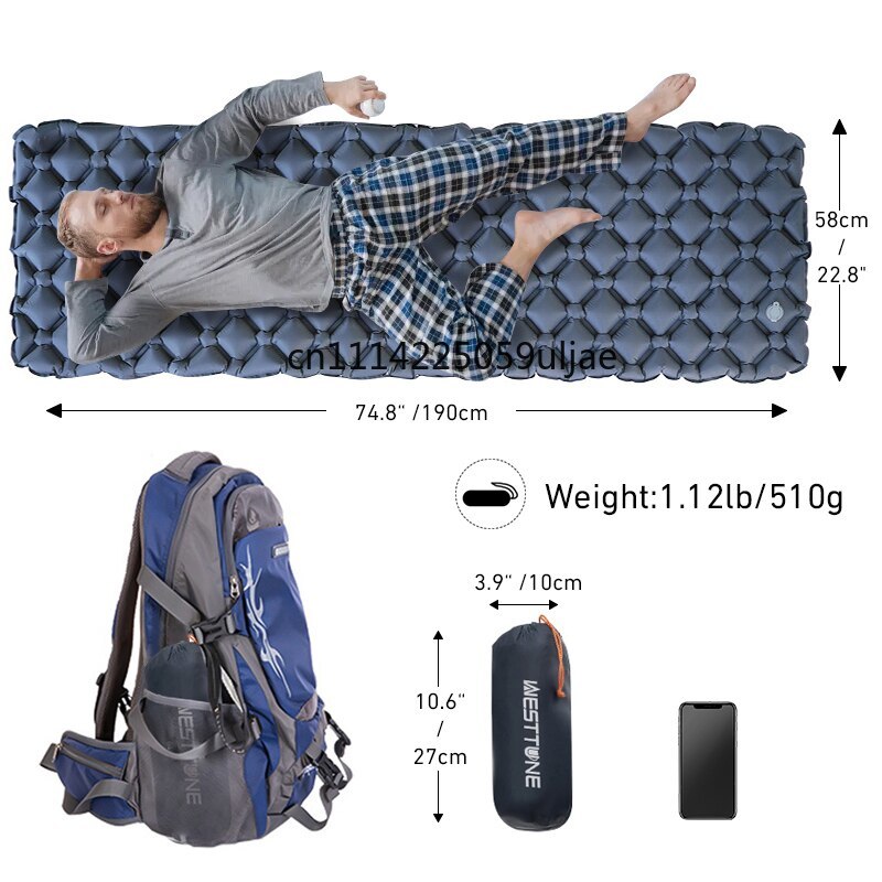 Outdoor Inflatable Camping Tent With Air Pump - WESTTUNE Camping Sleeping Pad Ultralight Inflatable