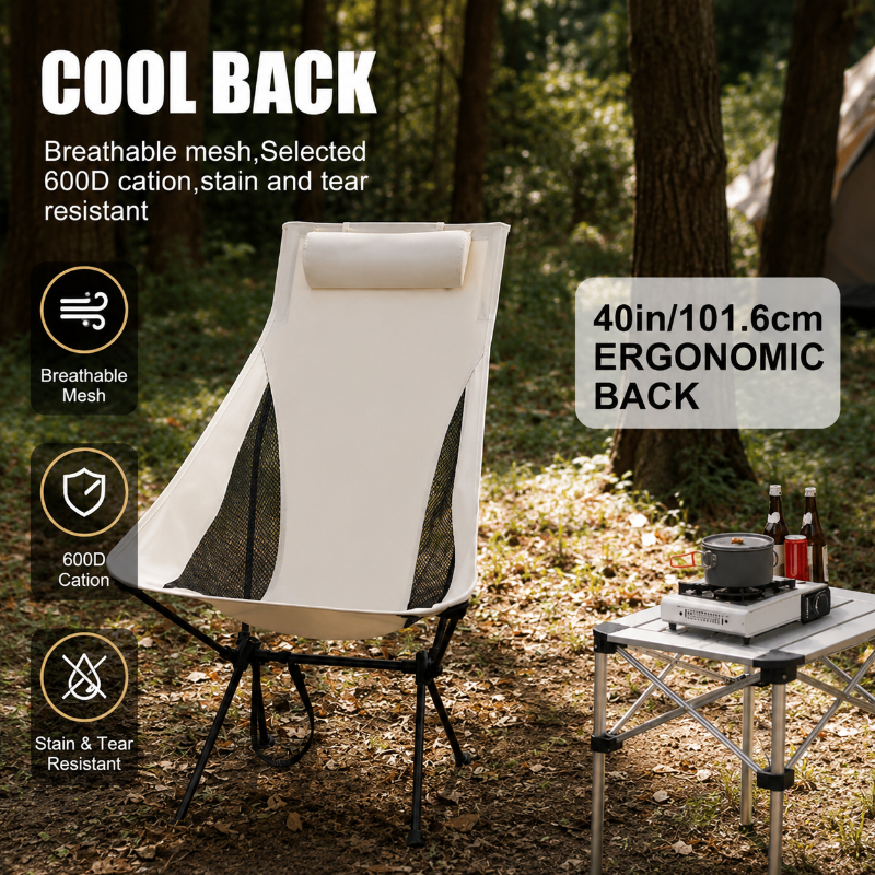 Outdoor Camping Recliner Chairs - Portable Folding Camping Chair with Headrest,