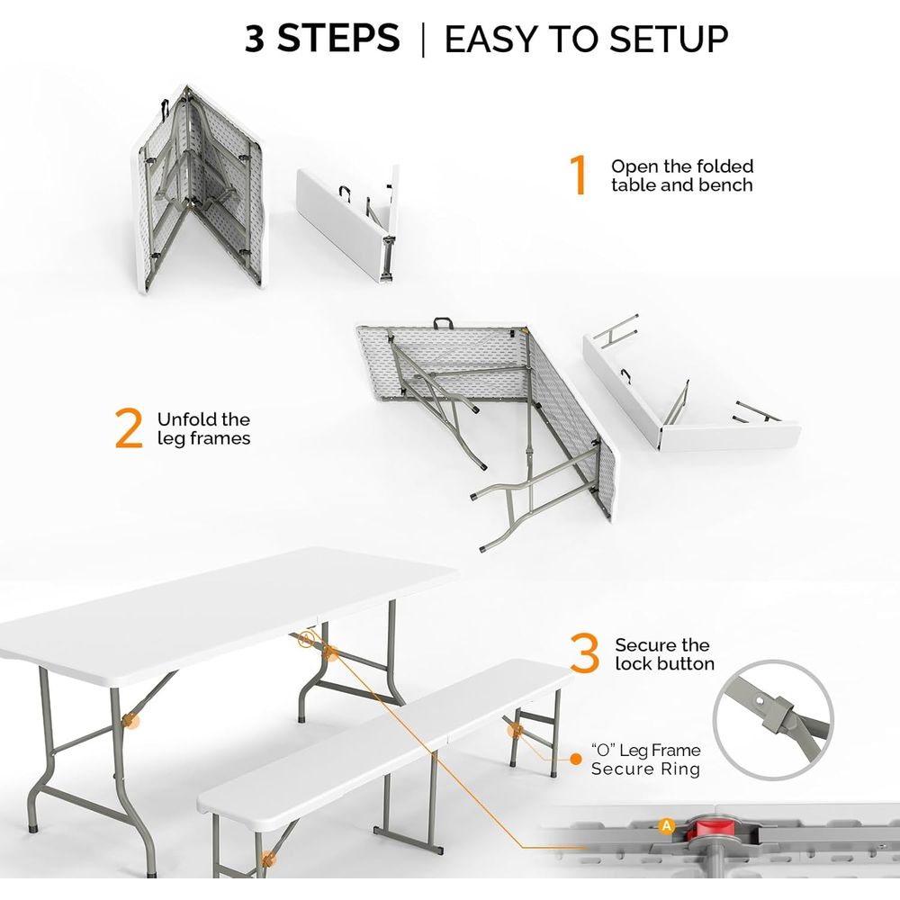 White olding Picnic Table Set  - đánh giá và giá Camping Outdoor Or Indoor