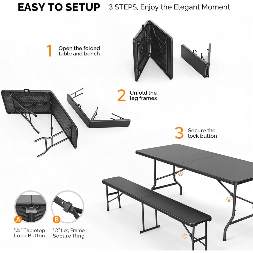 Picnic Table Set with 2 Benche - đánh giá và giá Camping Outdoor Or Indoor